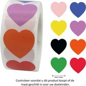 Rol met 500 Hartjes stickers in 8 verschillende kleuren - 2.5 cm diameter - Heart - Hearts - Love - Liefde - Valentijnsdag - Cupido - Rood - Oranje - Groen - Zwart - Paars - Roze - Geel - Blauw - Decoratie - Versiering - Verjaardag