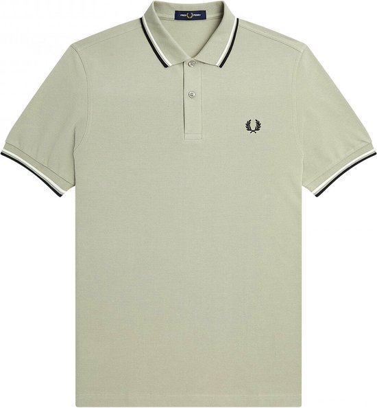 Fred Perry M3600 polo twin tipped shirt - pique - Seagrass / Snow White / Black - Maat: M