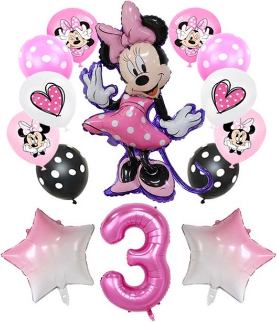 Minnie Mouse Ballonnen Set - Minnie Mouse Cijfer Ballon 3 Jaar - Minnie Mouse Cijfer Ballon Drie Jaar - Verjaardag Versiering Minnie Mouse - Ballonnen Pakket Minnie Mouse - Ballonnenset Mickey Mouse