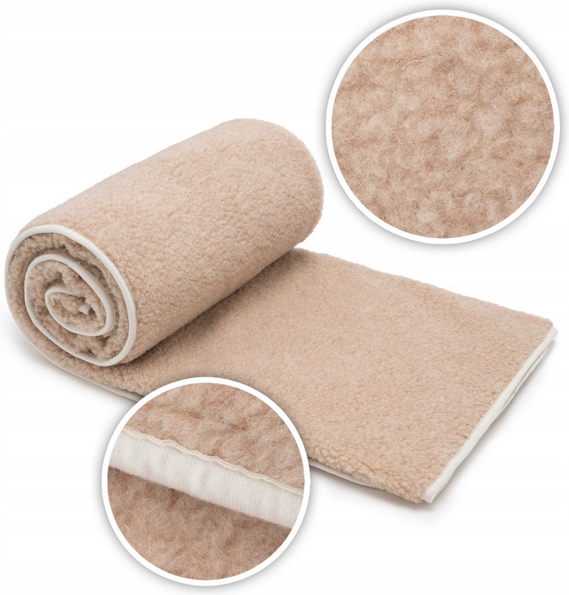 OnceDoce® Lamswollen Deken 200x200cm 100% Australische Merino scheerwol OnceDoce® 440 g/m² Woolmark-certificaat – Warm Ademend Zacht – Wasbaar – Rye Meadow beige taupe