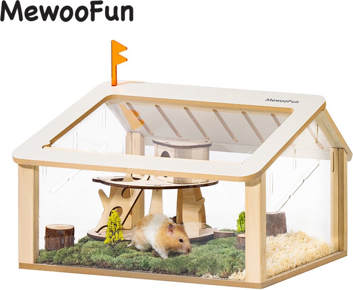 Mewoofun Houten Hamster Kooi Kleine Dieren Acryl Milieuvriendelijke Cavia  Kooi Met Bed... | bol.com