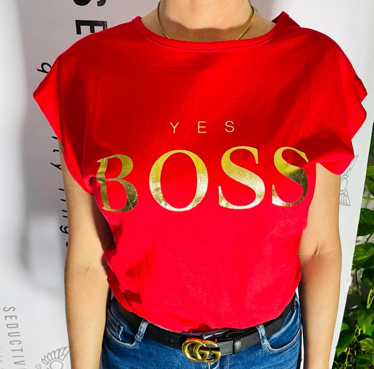 T-shirt Yes Boss red&goldie L