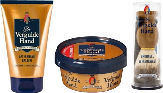 Verguld Hand Pakket - After Shave Balsem & Scheerzeep & Originele Scheerkwast