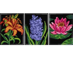 Voorbedrukt stramien bloemen set van 3 verschillende - Orchidea - ZONDER GARENS