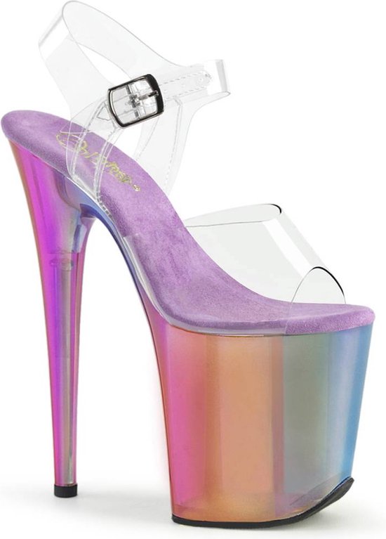 Pleaser - FLAMINGO-808RMT Sandaal met enkelband, Paaldans schoenen - US 8 - 38 Shoes - Transparant/Regenboog