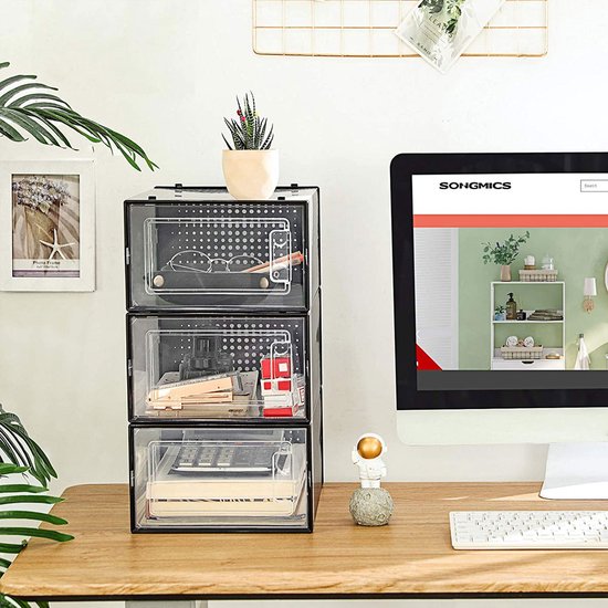 SONGMICS Schoenendozen, 18-delige set, opbergdozen voor schoenen, schoenorganizer, kunststof dozen, opvouwbaar en stapelbaar, voor schoenen tot maat 42, zwart LSP006H18