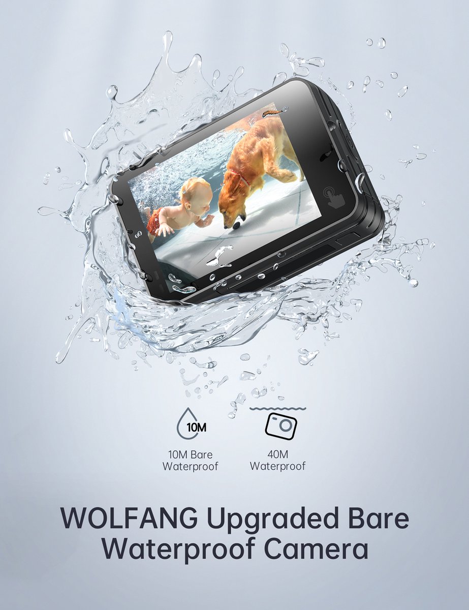 WOLFANG GA420 Action Camera 4K - 60FPS 24MP met Touchscreen WiFi Onderwatercamera -10M Kale Waterdichte/40M Waterdichte Helmfietscamera met EIS - Afstandsbediening - 2x1350mAh Batterijen thumbnail 3