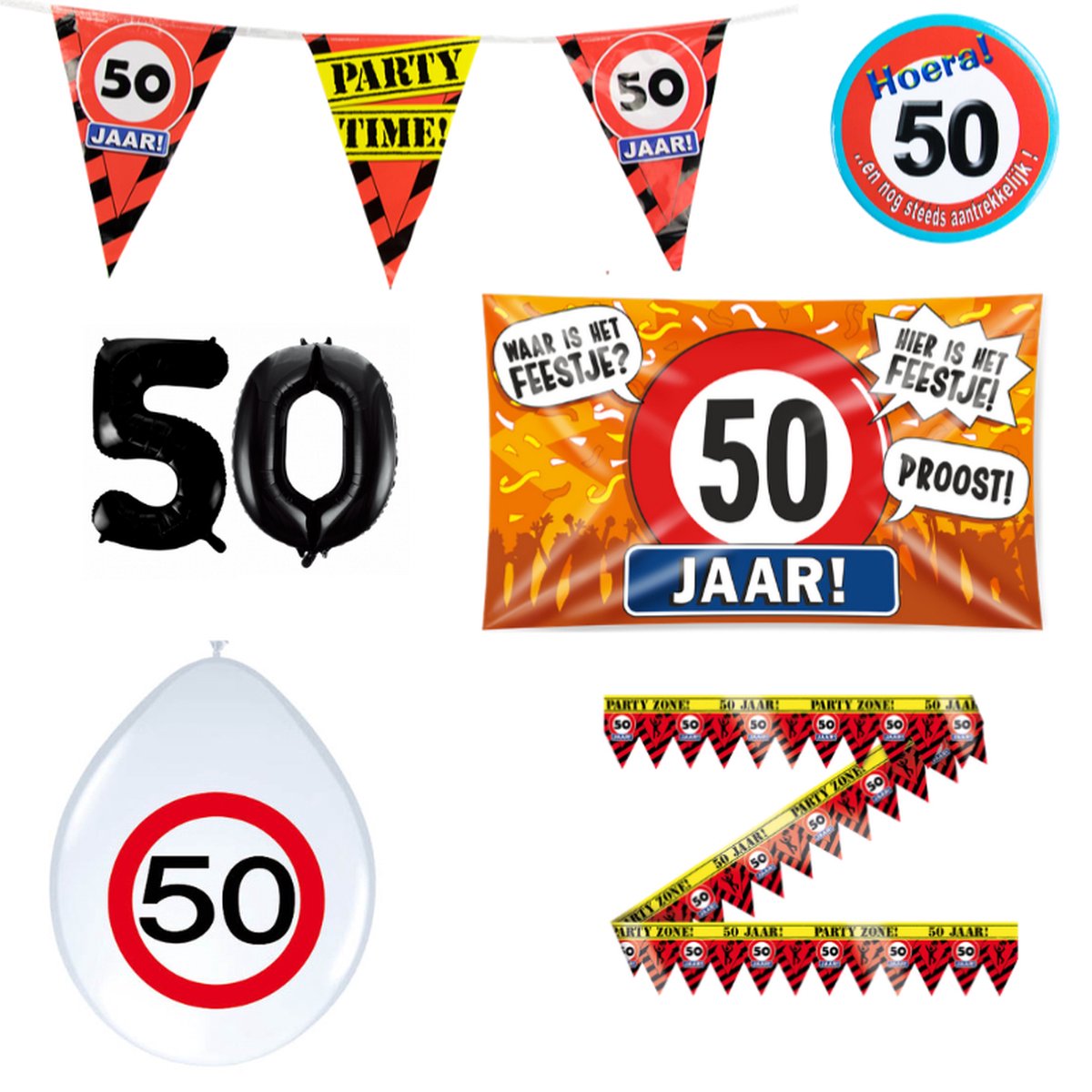 50 jaar verjaardag versiering pakket verkeersbord incl. Gevelvlag (pakket 2) | 50 jaar versiering | 50 jaar feestje - Merkloos