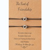 Vriendschapsarmbandjes voor 2 met Knoopjes Zilverkleurig - Zwarte Bandjes - BFF Armbandjes op Cadeau kaartje - Pax Amare