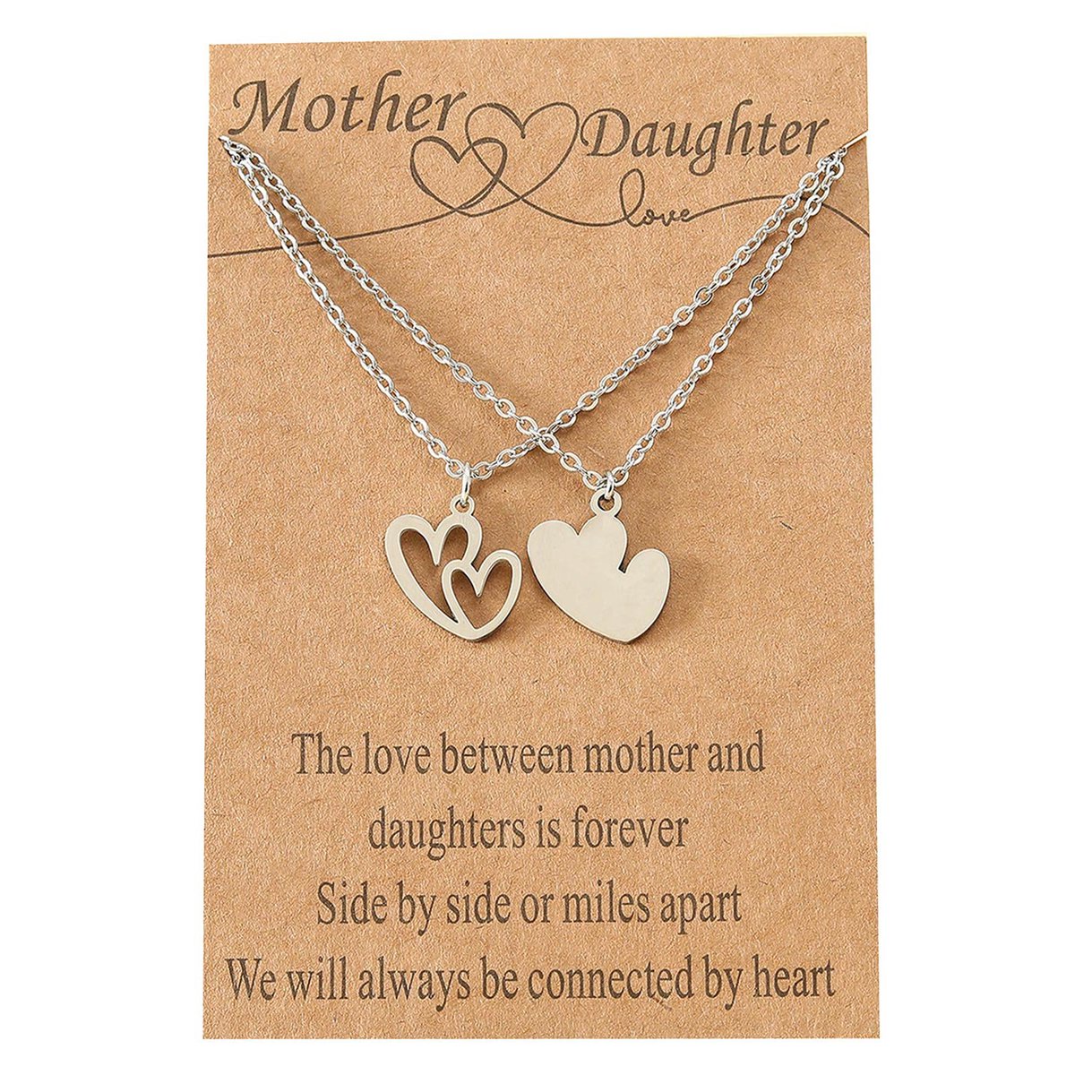 Moeder Dochter Sieraden voor 2 met Dubbele Hartjes - Zilverkleurig - Moeder Dochter Ketting - Vriendschapsketting Cadeau - Pax Amare