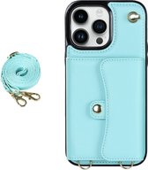 Hoesje geschikt voor iPhone 12 Pro - Backcover - Koord - Pasjeshouder - Portemonnee - Kunstleer - Lichtblauw
