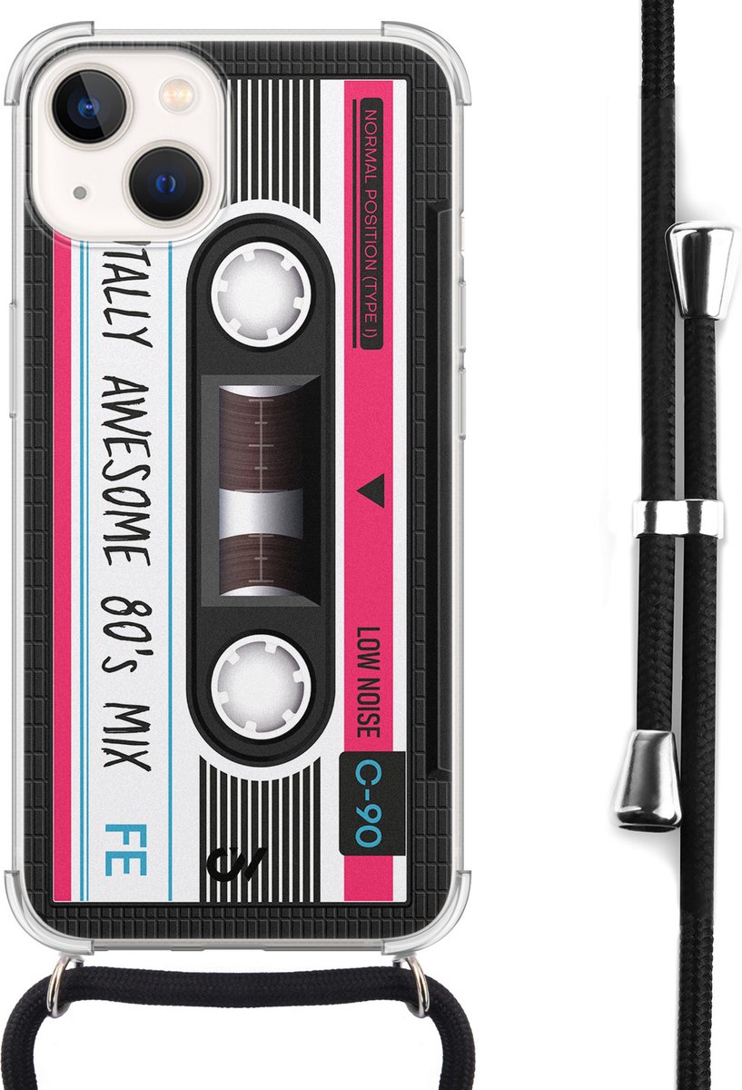 Casevibes - Telefoonhoesje met koord - Geschikt voor Apple iPhone 13 - Cassette - Grijs -