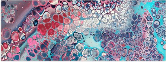 Poster (Mat) - Abstracte Vormen en Stippen in het Roze, Paars en Blauw - 90x30 cm Foto op Posterpapier met een Matte look