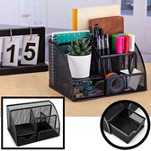 Pennenbak 6 vakken en Schuiflade - Pennenhouder - Desk - Bureau organizer - Mesh - Metaal - Pennenbakjes - Zwart