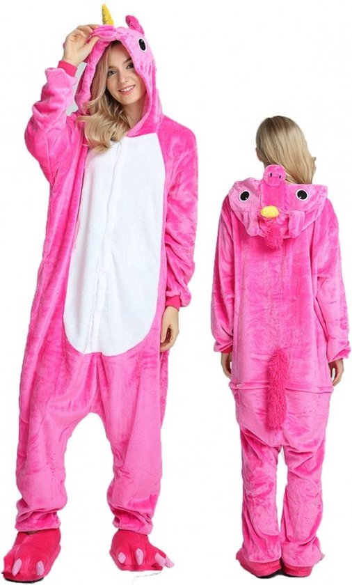 Onesie Dieren - Eenhoorn donker roze - Maat M (156-167) - Pyjama - Jumpsuit - Kostuums - Nachtkleding - Verkleedkleding - Carnavalskleding - Kinderen - Volwassenen - Halloween