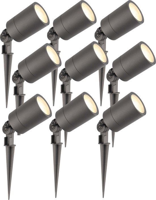 Ledvion set van 9 LED Prikspots, Antraciet, IP65, 5W, 2700K, 2 meter