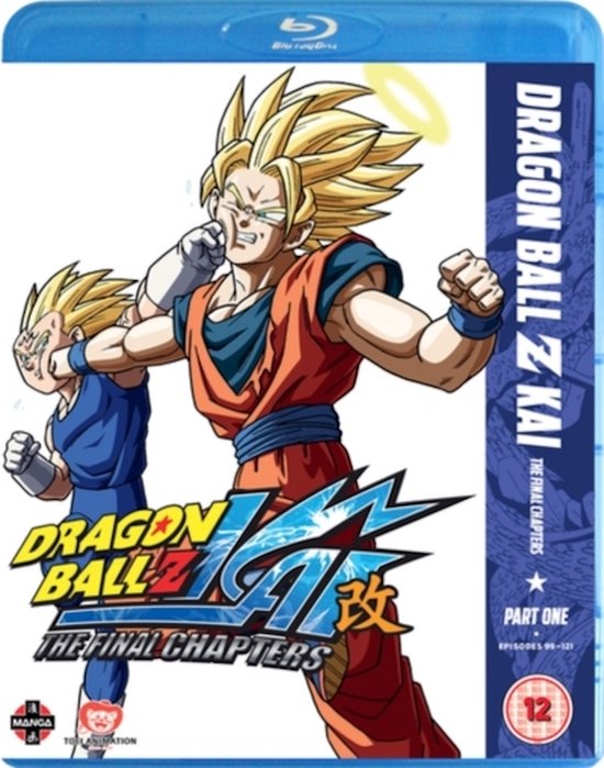 Voorkant Blu-ray hoes van Dragon Ball Z Kai: The Final Chapters Part One, met Goku en Vegeta in gevechtsposes.