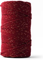 Ledent macramé touw, (3mm, 120M), dubbel getwist - 100% geregenereerd katoenkoord - Macramé touw in het bordeaux met glittergoud om mee te knutselen.