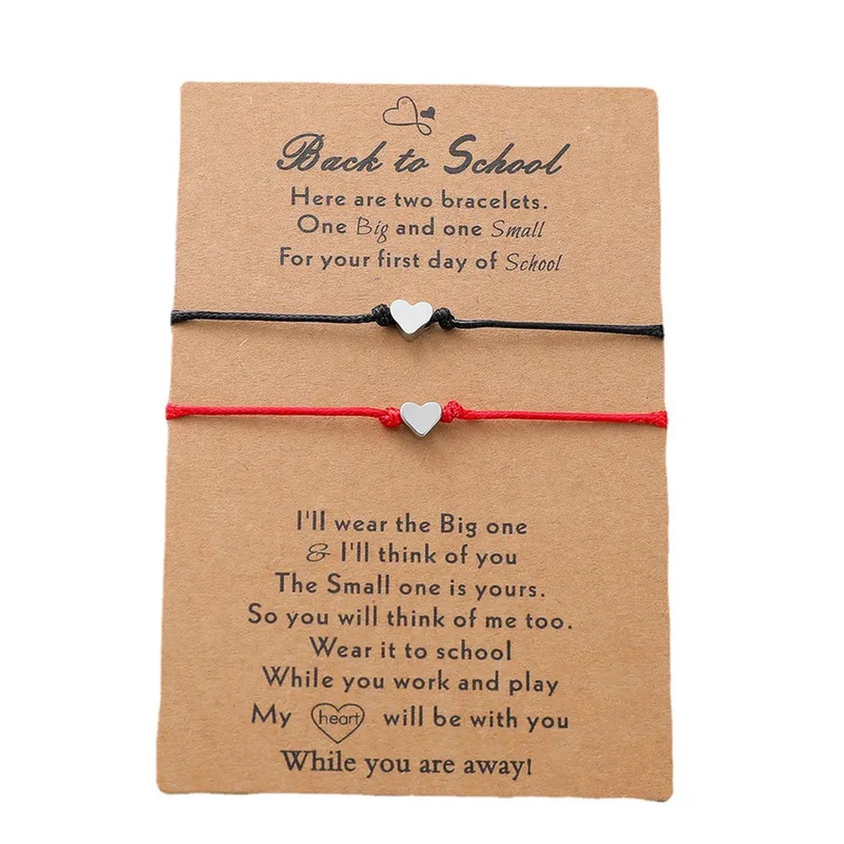Vriendschapsarmbandjes voor 2 met Kleine Hartjes - Zwarte/Rode Bandjes - Back to School Cadeau - Terug naar School - Pax Amare