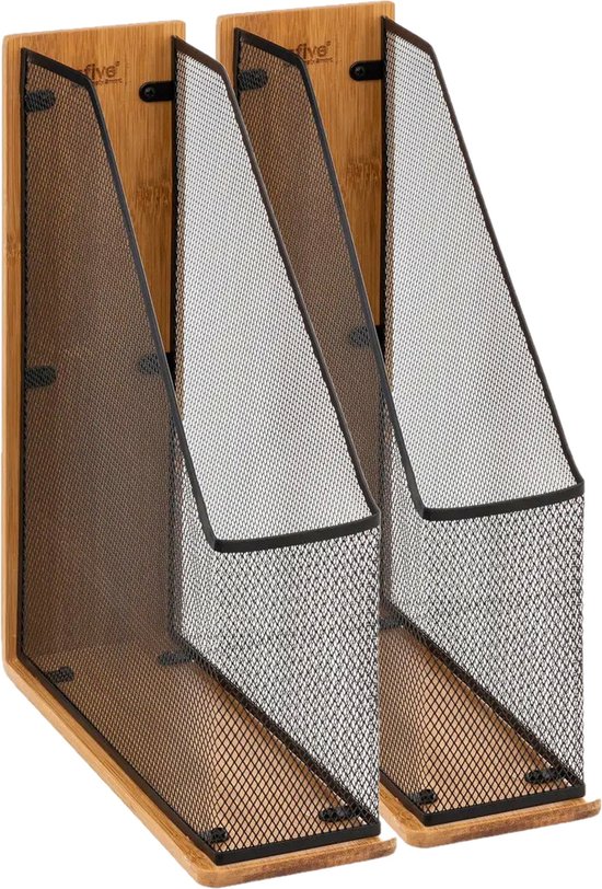 5Five lectuurbak/tijdschriftcassette mesh - 2x - 9 x 27 x 33 cm - bamboe hout