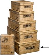 5Five Opbergdoos/box - houtkleur - L48 x B33.5 x H16 cm - Stevig karton - Woodybox