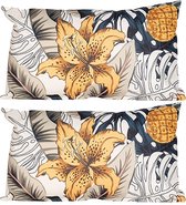 Anna's collection buitenkussen bloem - 2x - geel - 30 x 50 x 10 cm - Water en UV bestendig