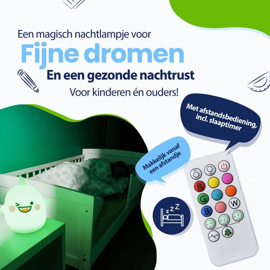 Kadoing Baby Shark Nachtlamp (Groot) met Afstandsbediening - Bedlamp Slaapkamer - 15.3cm Hoog