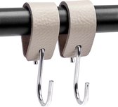 Brute Strength - Leren S-haak hangers - Licht Grijs - 2 stuks - 12,5 x 2,5 cm – Zwart zilver – Leer - handdoekhaakjes - Ophanghaken – kapstokhaak