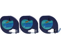 Dappaz - 3 stuks Dymo Compatible LetraTag 91205 Labeltape Zwart op Blauw 12 mm x 4 m - Geschikt voor LetraTag Labelprinter S0721650