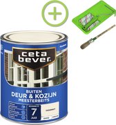 CetaBever Buiten Deur & Kozijn Meester Beits - Zijdeglans - Ivoorwit - 750 ml Inclusief 6 delige beitsset