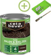 CetaBever Tuin Palen & Bielzen Beits - Mat - Carbobruin - 750 ml Inclusief 6 delige beitsset