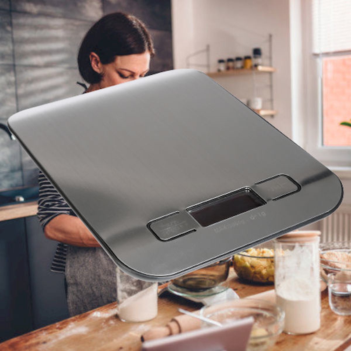 Decopatent® Rvs Keukenweegschaal digitaal - Precisie Weegschaal keuken digitaal - Metaal - Op batterijen - 5 Gr tot 5 Kg - Zilver