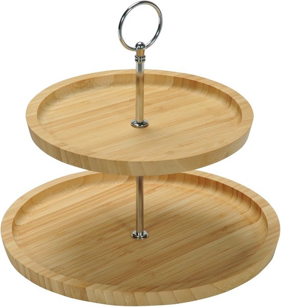 Clayre & Eef Etagère 2 Laags 38x47 Cm Wit Hout Rond Fruitschaal Etagere Serveerschaal