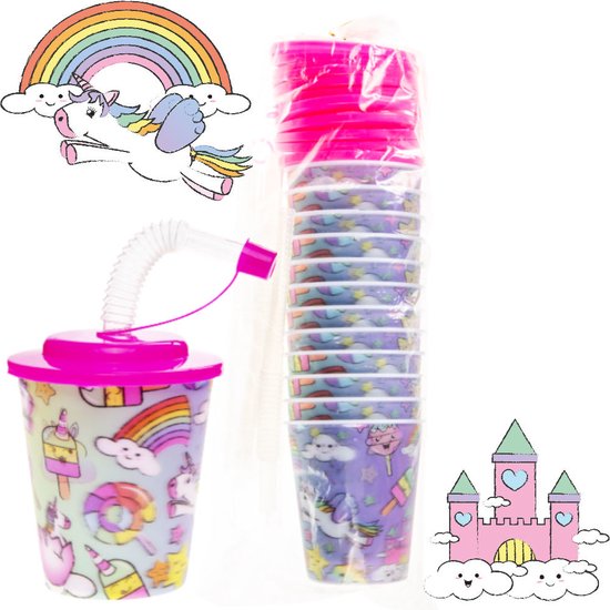 12 STUKS UNICORN / EENHOORN 3D Drink Beker met Rietje en Deksel - 250ML - Unicorns Plastic Bekers - Kinderfeestje - Kinderverjaardag Bekertjes - Traktatie - Uitdeelcadeaus van Larsen Thompson — afbeelding 4