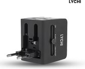 LYCHI Universele Wereldstekker - Reisstekker Wereld - 150+ Landen - 2 USB Uitgangen - wereldstekker - Zwart
