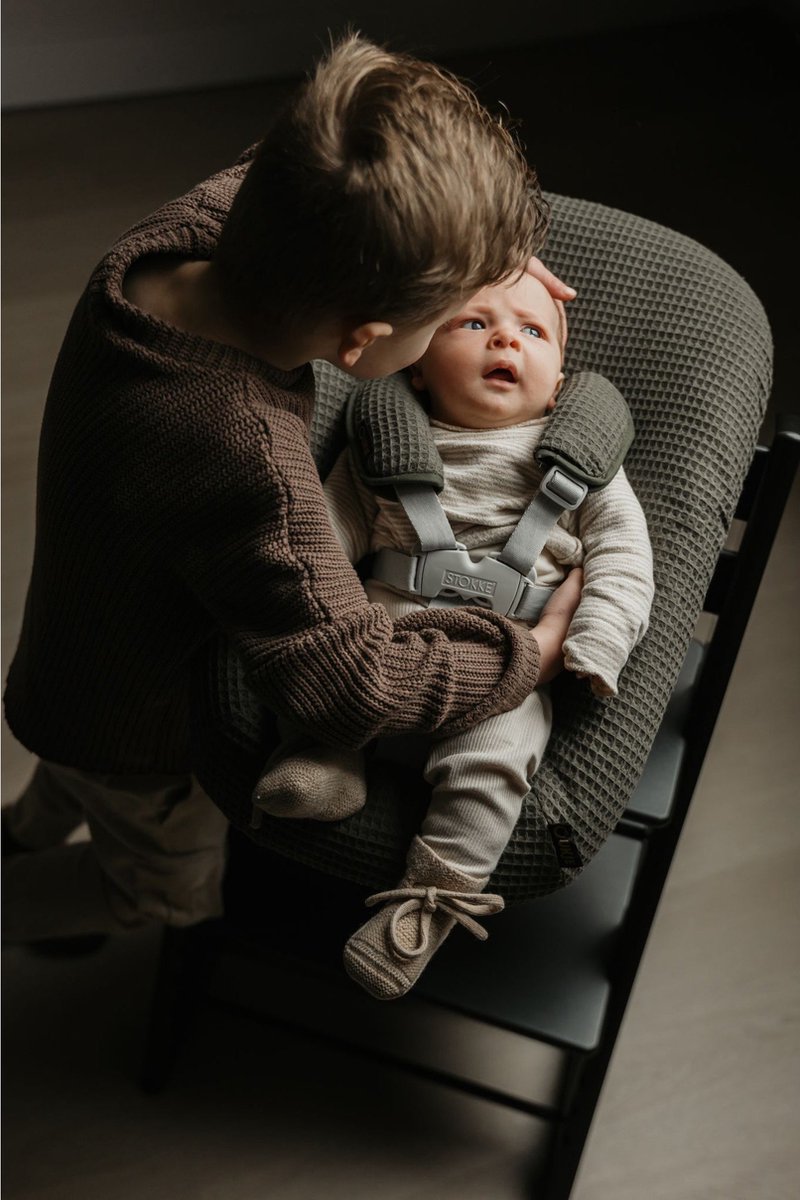 Ukje Newborn Hoes Tripp Trapp - Voor Stokke Kidsmill Novi Newborn Set - Veilig getest Oeko-Tex - Waterdichte binnenkant - Met Gordelbeschermers - Donkergroen Wafelstof – foto 8