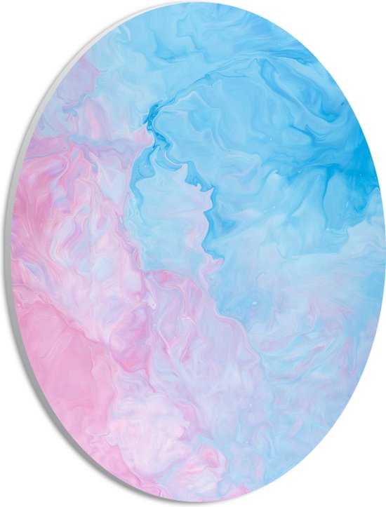 PVC Schuimplaat Ovaal - Mix van Zacht Roze en Blauwe Kleuren - 21x28 cm Foto op Ovaal (Met Ophangsysteem)