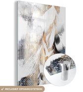 MuchoWow® Glasschilderij 120x160 cm - Schilderij acrylglas - Abstract - Gold - Design - Luxe - Foto op glas - Muurdecoratie woonkamer - Wanddecoratie slaapkamer - Schilderijen