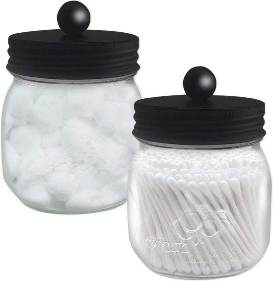 Badkamer Opbergpot, Glazen Badkamer Ijdelheid Opslag Organizer Houder Bus Apotheker Jar Set voor Wattenstaafjes, Make-up Sponzen, Badzout, Roestvrijstalen Deksels (2 Pack)