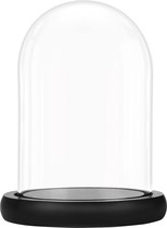 Belle Vous Glazen Stolp Pot met Zwart Houten Basis - 9,7 cm - Doorzichtig Decoratieve Tafeltop Display Bak met Tray voor Fee Lichten, Kopstukken en Antieke Items