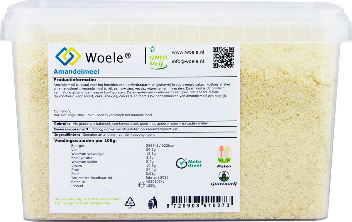 Woele amandelmeel 1kg (1000g) koolhydraatarm glutenvrij GMO vrij