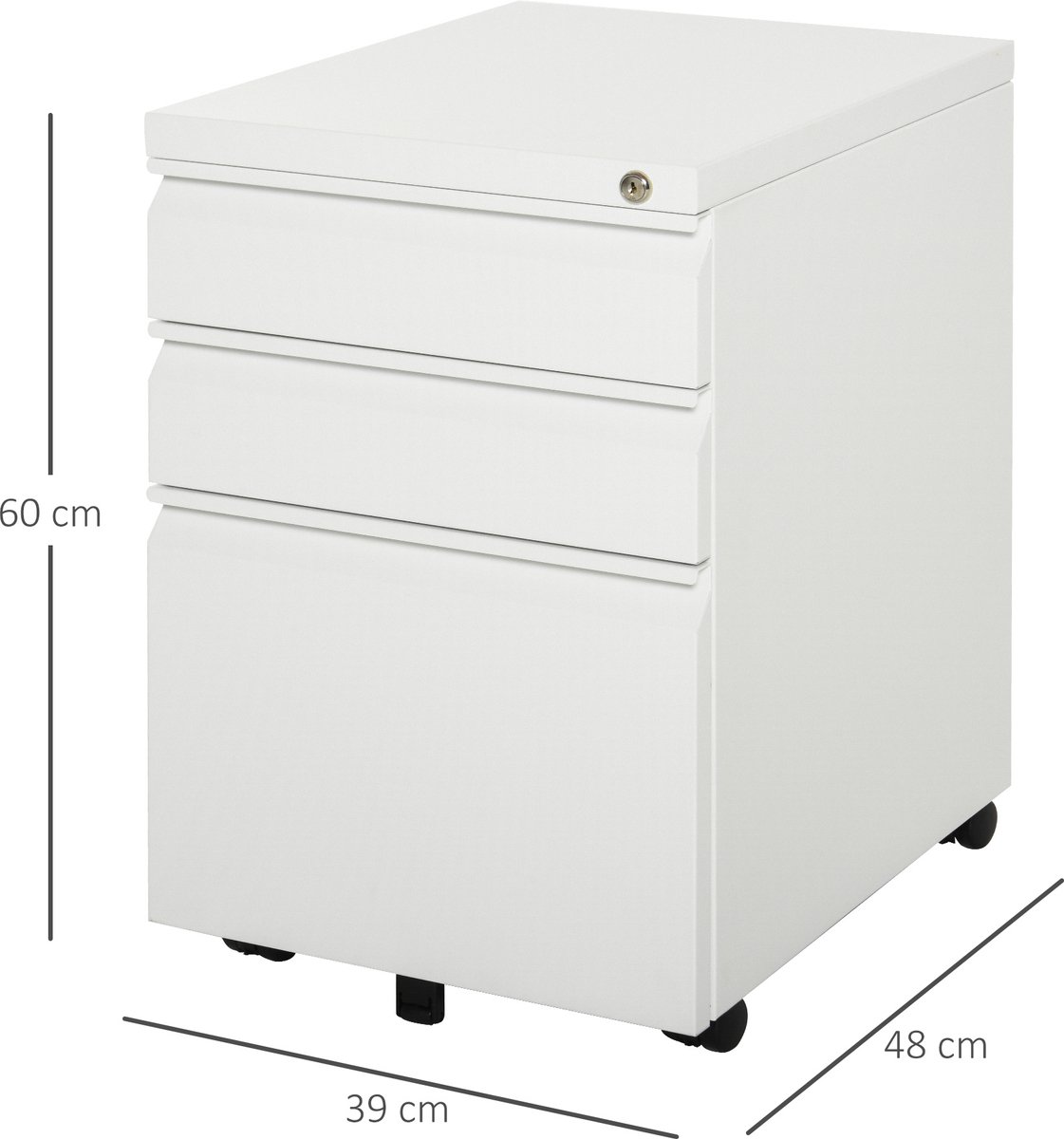 Moderne Archiefkast 3 lade metalen mobiele archiefkast met slot, onder bureau archiefkast for juridische/brief/A4-map, volledig gemonteerd met wieltjes archiefkast Verticale Archiefkast (Color : Whit