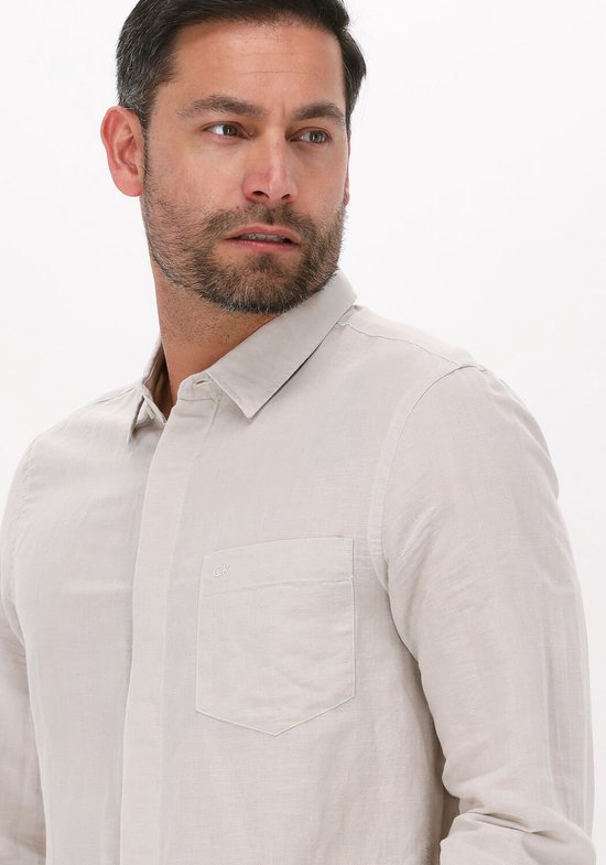 Calvin Klein Cotton Linen Chest Pocket Shirt - met lange mouwen - Heren  Beige - Maat XS | bol.com
