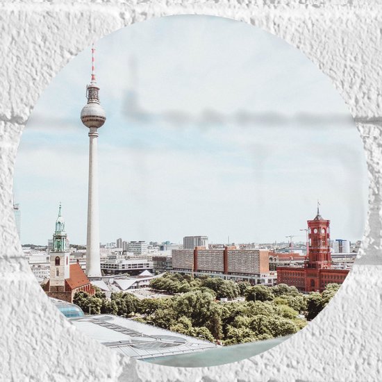 Muursticker Cirkel - Duitse Stad met Mooie Gebouwen - 20x20 cm Foto op Muursticker