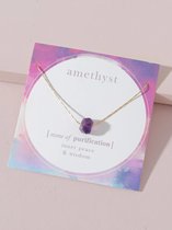 Bixorp Gems Edelstenen Ketting met Amethist Hanger Blokje Goudkleurig - Amethist Edelsteen - Cadeau voor Meisjes & Vrouwen - Op kaartje