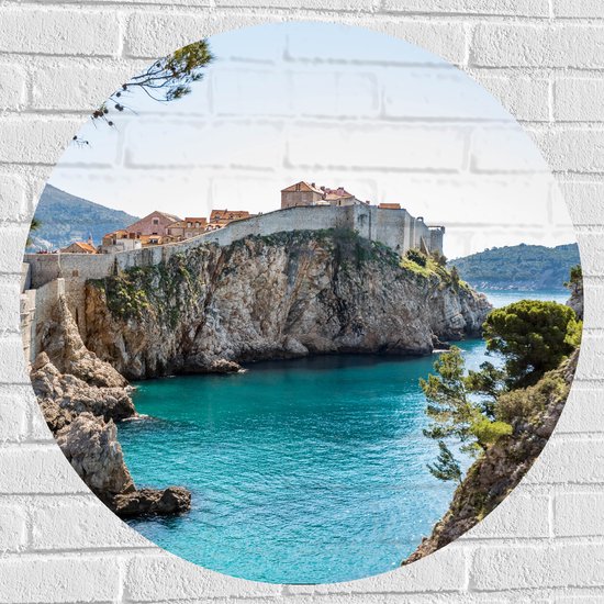 Muursticker Cirkel - Rots in de Zee van Dubrovnik, Kroatië - 80x80 cm Foto op Muursticker