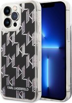Karl Lagerfeld Liquid Glitter Monogram Back Case - Geschikt voor Apple iPhone 14 Pro Max (6.7") - Zwart