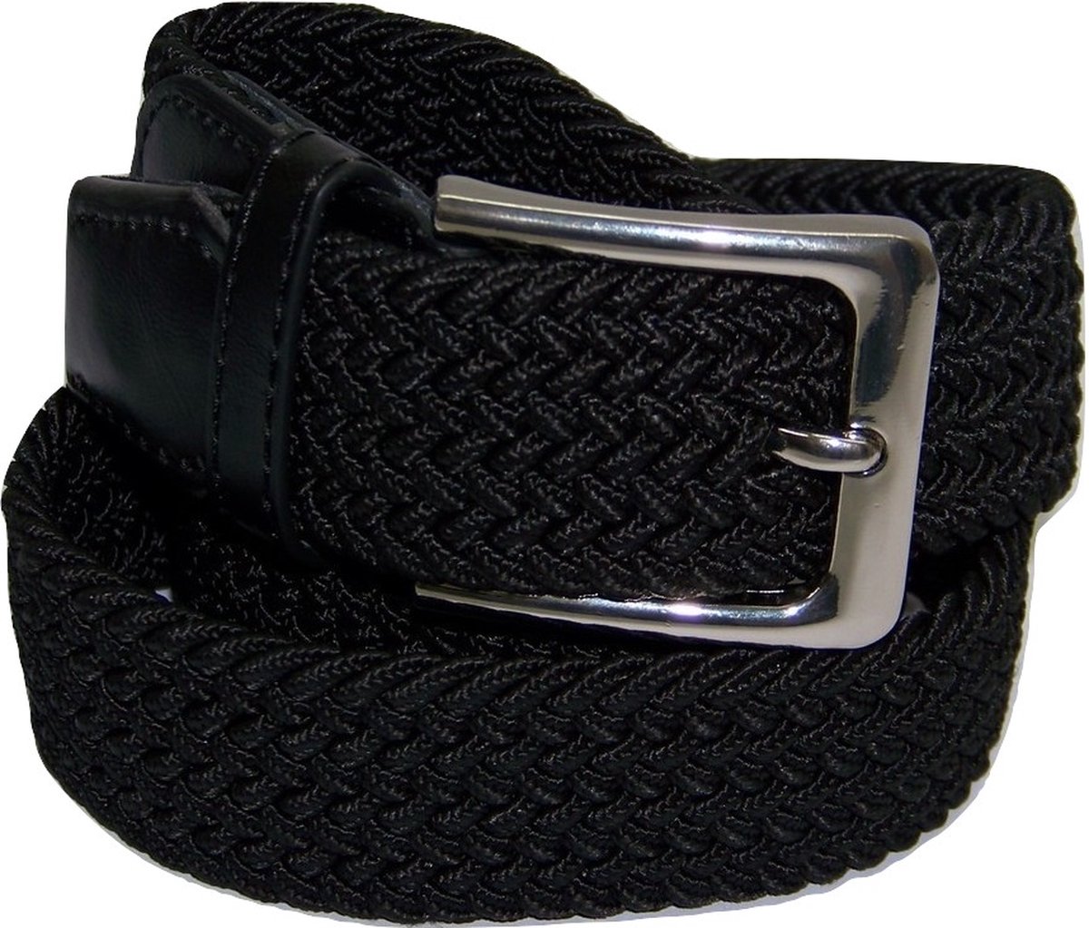 XXL - elastische comfort riem - Zwart - maat 140 cm. - gevlochten - 100% elastisch - nikkelvrije gesp - Flores Lederwaren