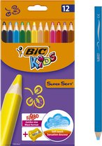 BIC Kids Supersoft XL Ergonomische kleurpotloden met puntenslijper - Diverse kleuren - Dikke punt van 5.8 mm - 12 stuks