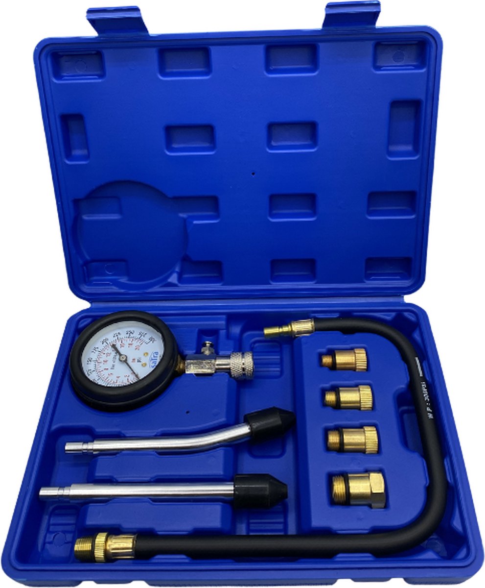 SIXTOL Compressietester Set Voor Benzinemotoren – 3-delige Set Met Manometer 0-20 Bar / 0-300 Psi – Incl. Slang En Rubberen Adapter